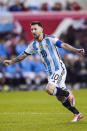 Argentina's player Lionel Messi celebrates his goal during the second half of an international friendly soccer match against Jamaica on Tuesday, Sept. 27, 2022, in Harrison, N.J. (AP Photo/Eduardo Munoz Alvarez)