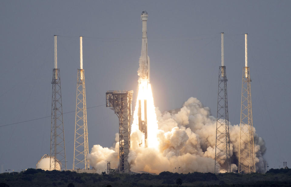 A United Launch Alliance Atlas V rocket with Boeing's CST-100 Starliner spacecraft launches from Space Launch Complex 41, Thursday, May 19, 2022, at Cape Canaveral Space Force Station in Florida. Boeing’s crew capsule rocketed toward orbit Thursday on a repeat test flight without astronauts, after years of being grounded by flaws that could have doomed the spacecraft. (Joel Kowsky/NASA via AP)