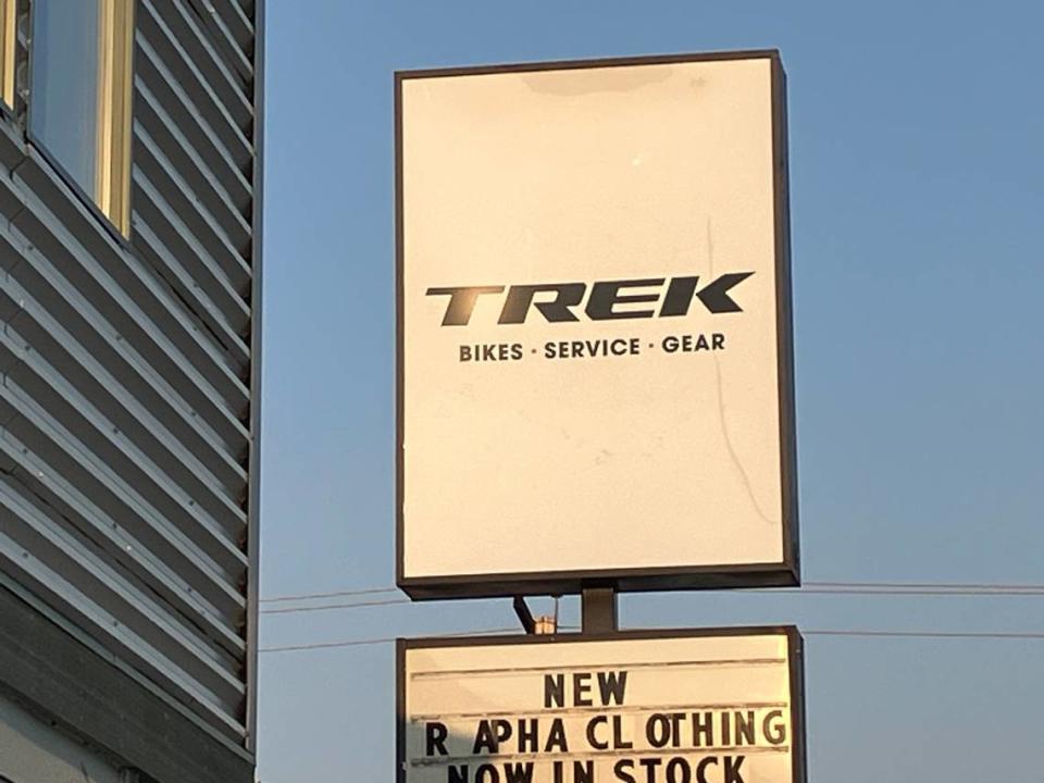 The sign for Trek Bicycle Olympia West on Harrison Avenue.