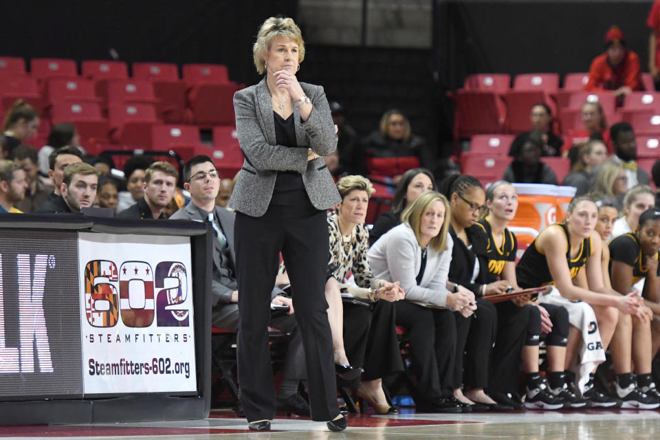 Head coach Lisa Bluder of the Iowa Hawkeyes