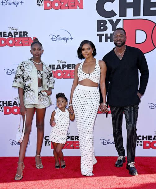 PHOTO: Zaya Wade, Kaavia James Union Wade, Gabrielle Union, and Dwyane Wade attend the Premiere of Disney's 'Cheaper By The Dozen' on March 16, 2022 in Los Angeles. (Axelle/Bauer-Griffin/FilmMagic via Getty Images)