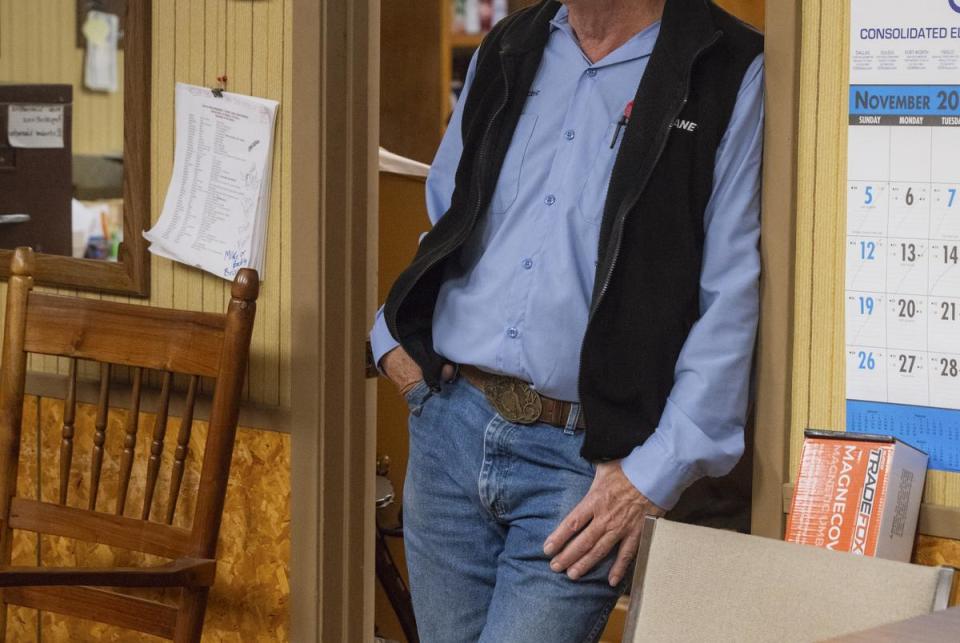 Danny Fancher, 69, owner of Fancher Electric, inside his company office on Thursday, November 30, 2023 in Vernon. Fancher’s daughter, Krystal Smith, 41, plans to take over the family business in the future.