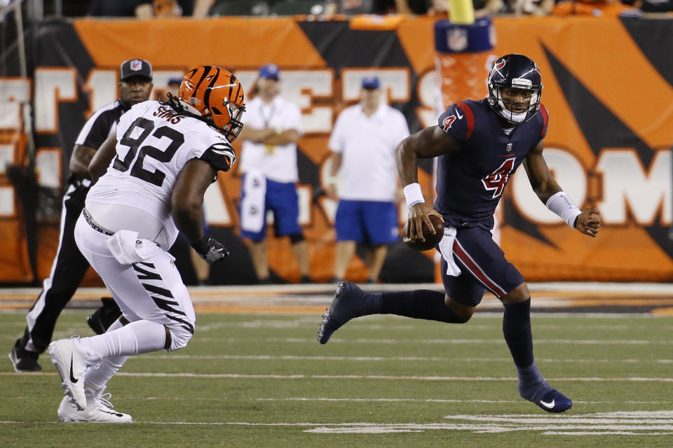 Deshaun Watson had a 49-yard touchdown run in his first career start Thursday night against the Bengals. (AP)