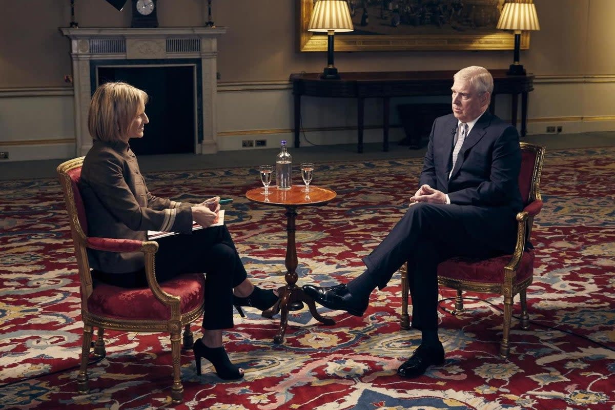 Emily Maitlis sits down with Prince Andrew for an interview on the Jeffrey Epstein scandal. (BBC/ Mark Harrington)