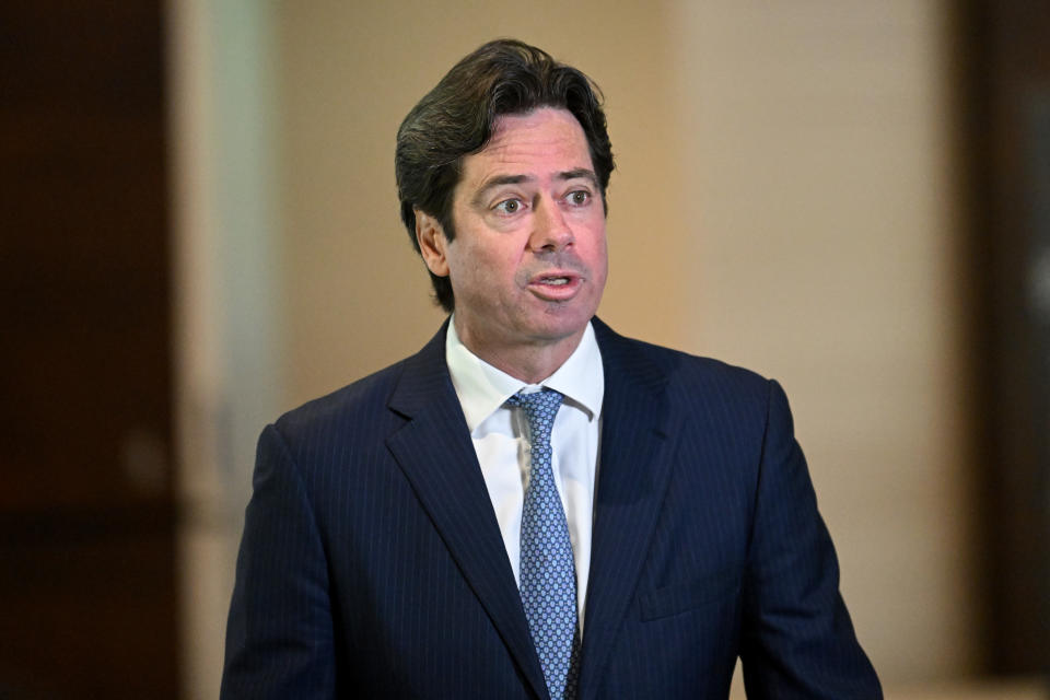 AFL CEO Gillon McLachlan, pictured here speaking to the media during a press conference at the MCG.