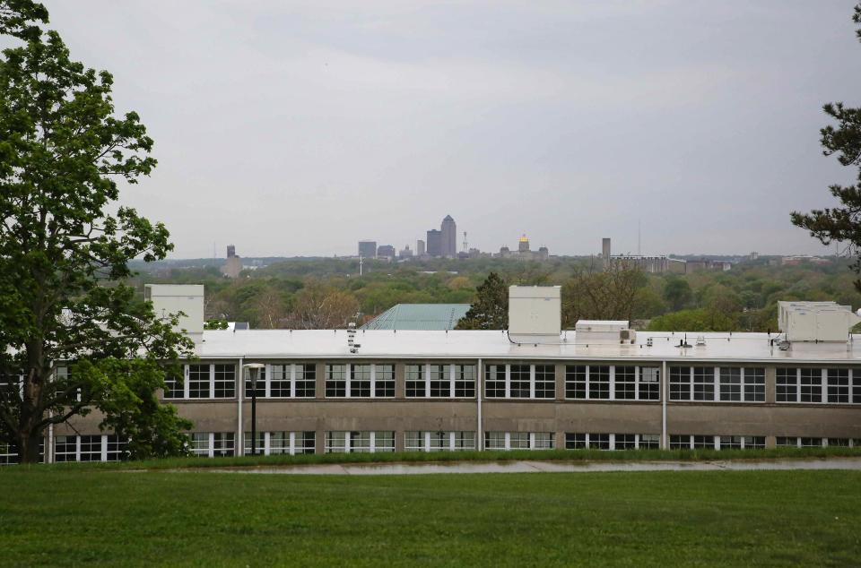 A view of downtown Des Moines from Grandfather's Barn at the Iowa State Fairgrounds in 2021.