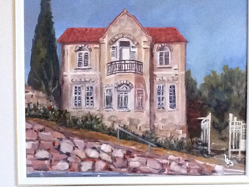 A painting of Joumana Asfour's family house that she said was stolen by settlers.