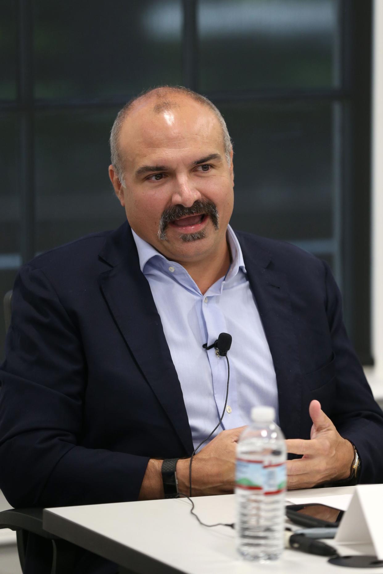 Bill Helmich, then a candidate for the Leon County Soil and Water Supervisor, speaks at a Tallahassee Democrat editorial board meeting, Thursday, Oct. 4, 2018.