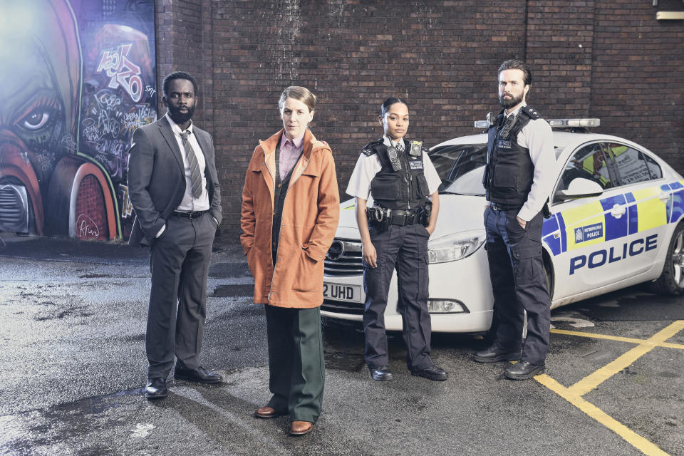 MAMMOTH SCREEN FOR
ITV

THE TOWER
EPISODE 1

Pictured:JIMMY AKINGBOLA as DC Steve Bradshaw,GEMMA WHELAN as DS Sarah Collins,TAHIRAH SHARIF as PC Lizzie Adama and EMMETT J. SCANLAN as DC Kieran Shaw.



This image is under copyright and may only be used in relation to THE TOWER.Any further use must be agreed with the ITV Picture Desk.



For further information please contact:
Patrick.smith@itv.com 07909906963