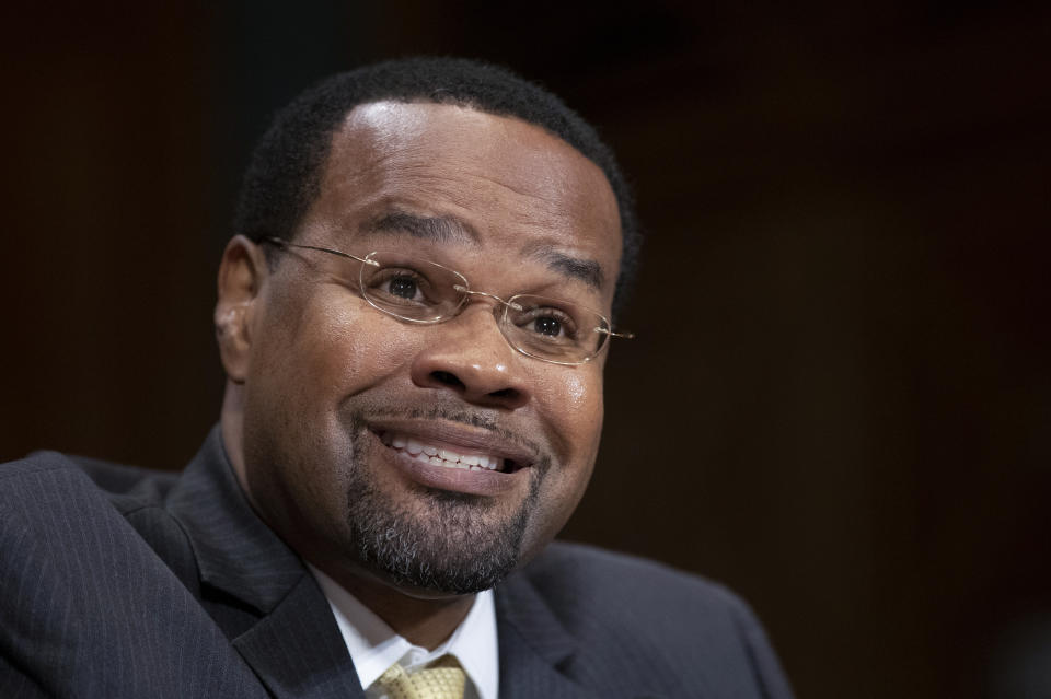 FILE - Nominee Robert Anthony Molloy to be District Court of the Virgin Islands Judge, testifies during a Senate Judiciary Committee nominations hearing on Capitol Hill in Washington, June 26, 2019. (AP Photo/Manuel Balce Ceneta, File)