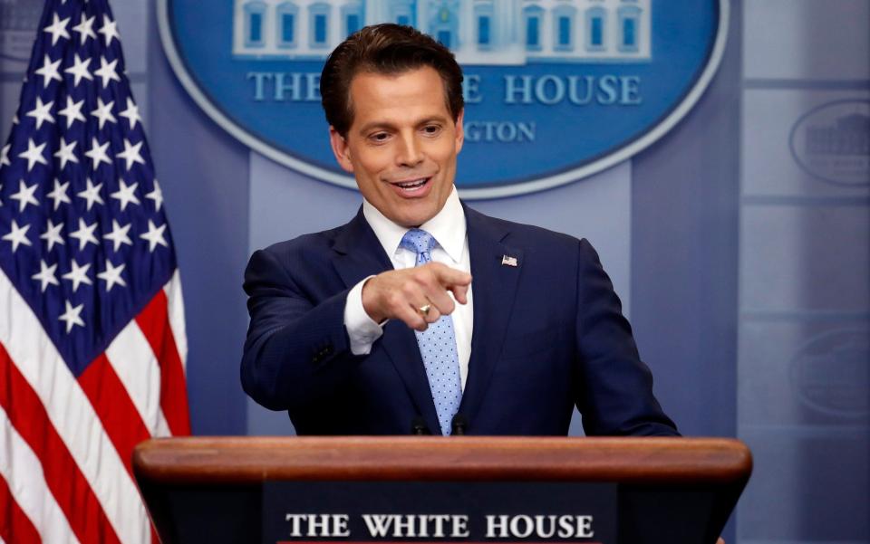 New White House communications director Anthony Scaramucci speaks to members of the media on his first day on the job - Credit: Pablo Martinez Monsivais/AP