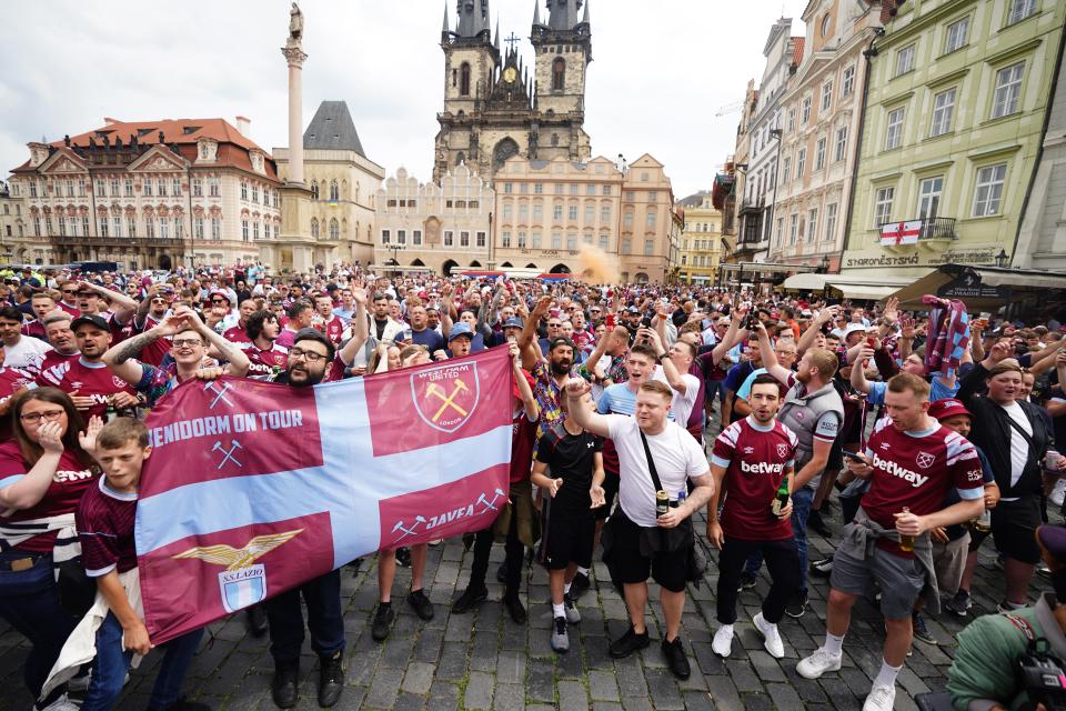 West Ham United fans party in Prague ahead of the UEFA Europa Conference League Final (James Manning/PA Wire)