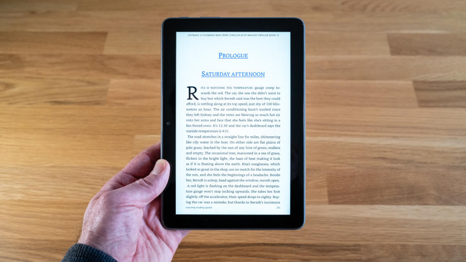 Amazon Fire HD 8 Plus being used as an e-reader