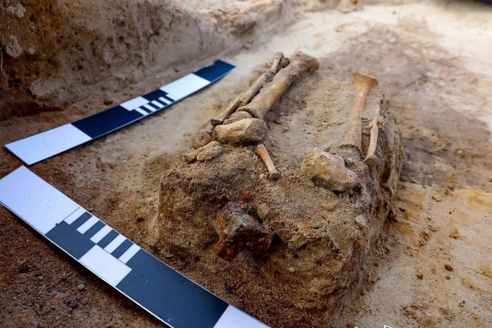 Archäologen entdeckten auf einem nicht gekennzeichneten polnischen Friedhof die skelettierten Überreste eines "Vampir-Kindes" aus dem 17. Jahrhundert. - Copyright: Courtesy of Dariusz Poliński / Łukasz Czyżewski