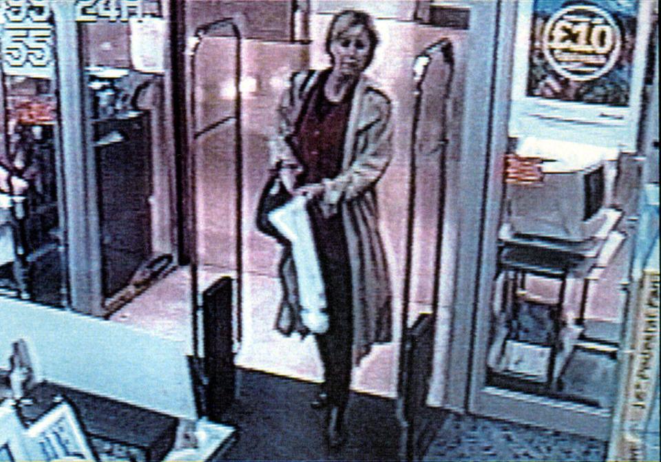 CCTV film showing former BBC presenter, Jill Dando, shopping at a branch of the Dixons chain in the Kings Mall shopping centre in Hammersmith, London shortly before her murder. (Alamy)