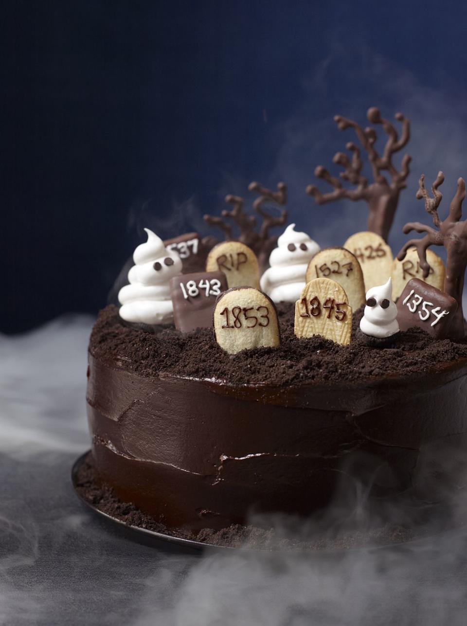 <p>Espresso-tinged batter and bittersweet chocolate frosting? This cake may look scary, but it sure is delicious. </p><p>Get the <a href="https://www.womansday.com/food-recipes/food-drinks/recipes/a11822/graveyard-cake-recipe-123437/" rel="nofollow noopener" target="_blank" data-ylk="slk:Graveyard Cake recipe;elm:context_link;itc:0;sec:content-canvas" class="link "><strong>Graveyard Cake recipe</strong></a>.</p>