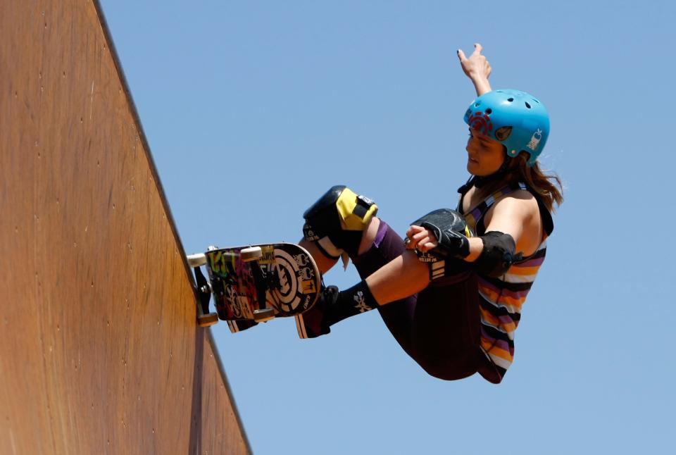 CARSON, CA - JULY 30:  Karen Jonz competes in the Women&#39;s Skateboard Vert Final during X Games 15 at the Home Depot Center on July 30, 2009 in Carson, California.  (Photo by Jeff Gross/Getty Images)