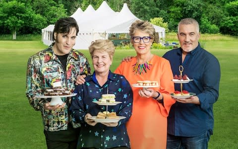 Noel Fielding, Sandi Toksvig, Prue Leith and Paul Hollywood, presenters and judges on The Great British Bake Off 2018 - Credit:  Mark Bourdillon/Love Productions