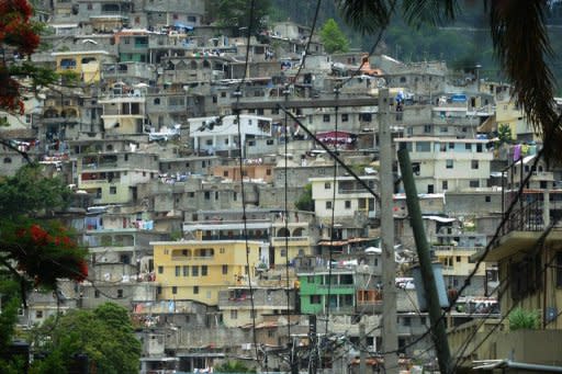 A general view of the hillside slum of Port-au-Prince on July 12. The city is braced for a tropical storm