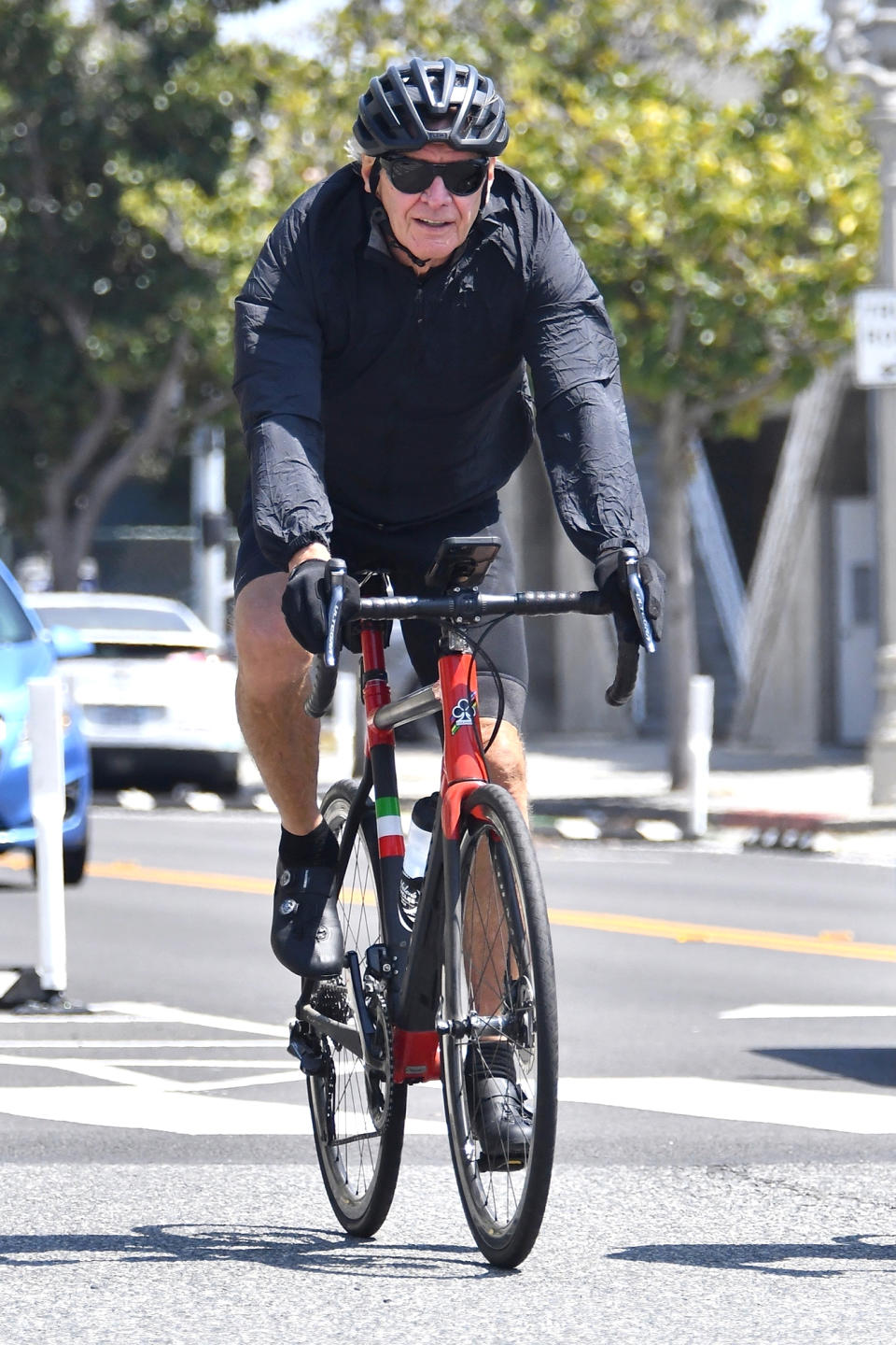 <p>Harrison Ford was spotted enjoying a workout during a bike ride with a friend in Santa Monica, California.</p>