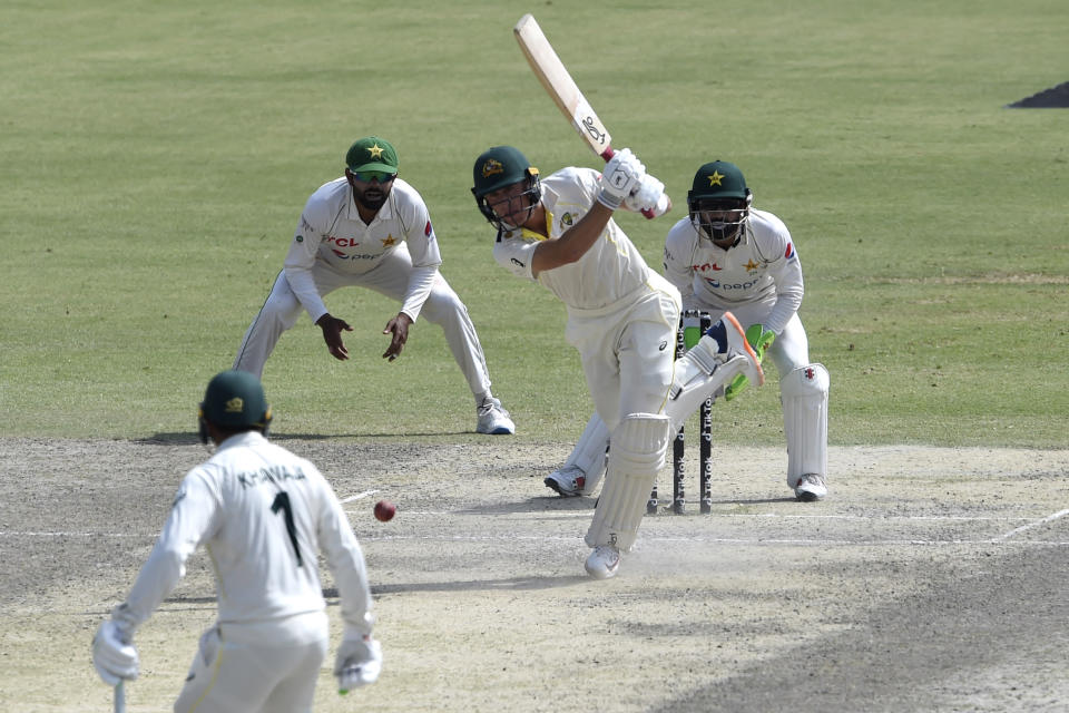 Marnus Labuschagne, pictured here in action for Australia in the third Test against Pakistan.