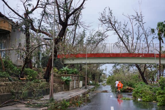 Trees block the streets after Hurricane Maria at Escambron Beach in San Juan, Puerto Rico on September 20, 2017.