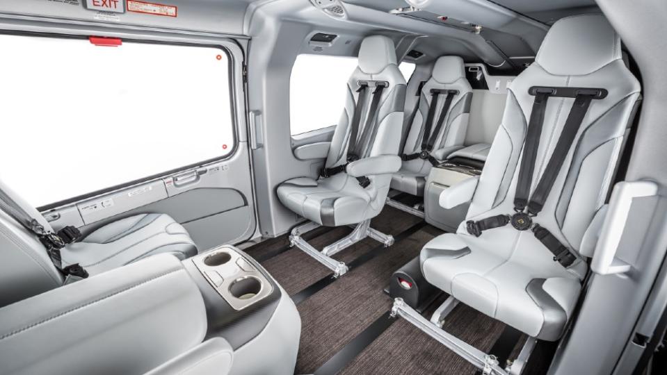 By sight and touch, the upscale “vegan” interior of this new ACH145 looks very close to the executive model’s standard leather cabin. - Credit: Courtesy Airbus