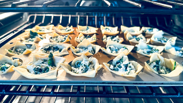 spinach feta pastries in oven