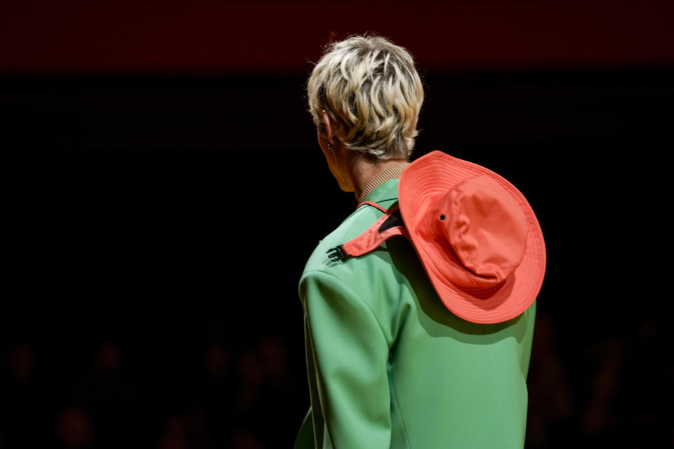 A model wears a creation as part of the Dsquared2 men's Spring Summer 2023 collection presented in Milan, Italy, Friday, June 17, 2022. (AP Photo/Luca Bruno)