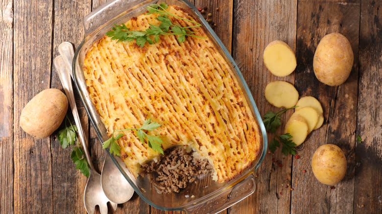 hachis parmentier casserole in glass dish