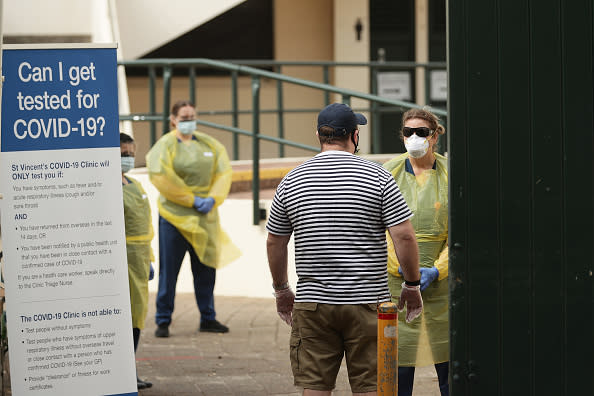 A patient arrives at a COVID-19 pop up testing clinic opened today at Bondi Pavilion in Sydney.