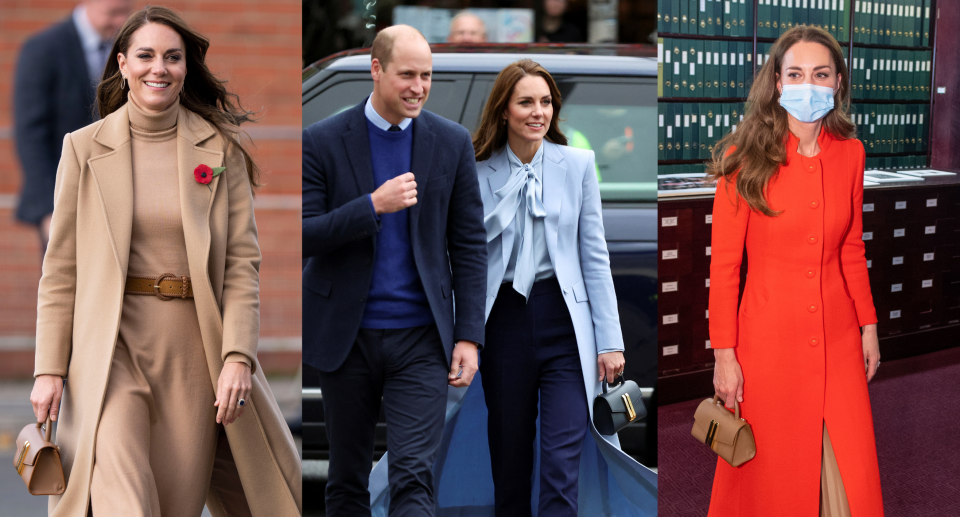 Kate Middleton's go-to handbag: DeMellier London's The Nano Montreal, princess of wales with brown, navy and black handbag
