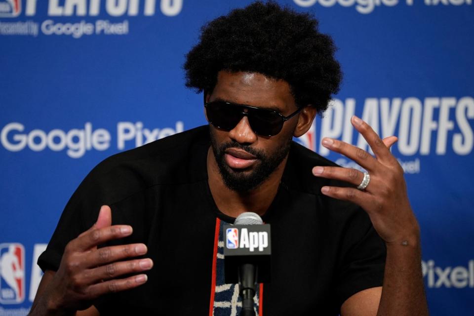 <p>AP Photo/Matt Slocum</p> Joel Embiid on April 25, 2024