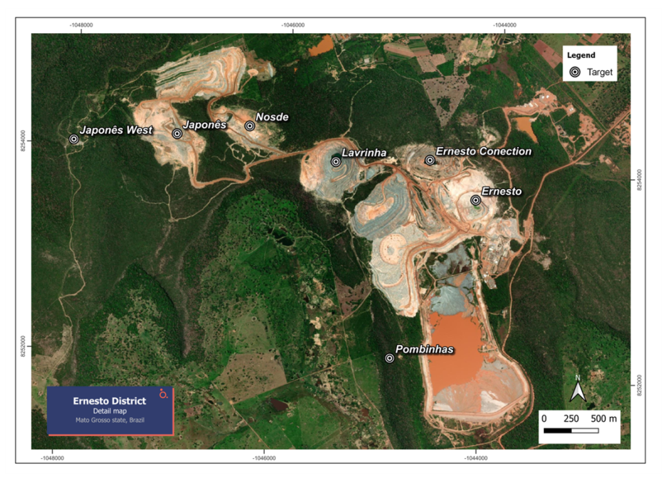 Ernesto mine complex showing open pits and targets.