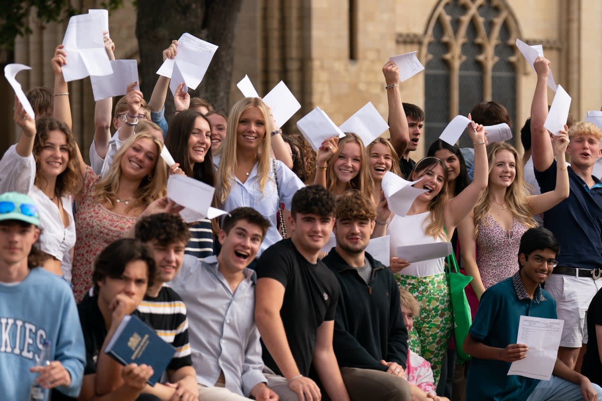 Pupils with their A-level results at Norwich School (Joe Giddens/PA) (PA Wire)