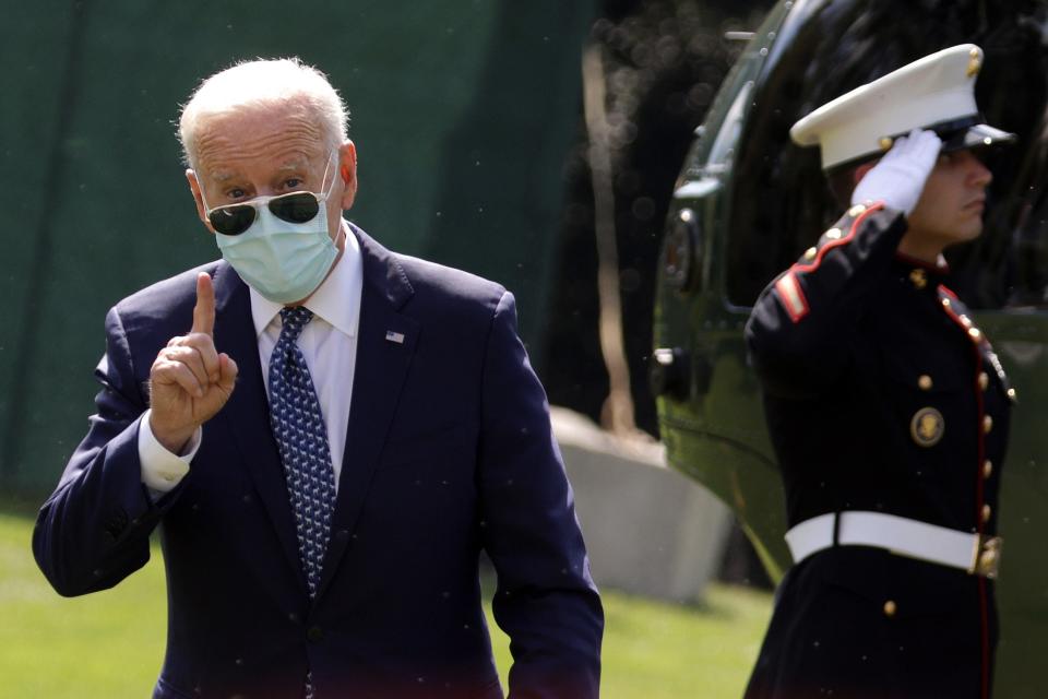 President Joe Biden walks on the South Lawn after returning to the White House September 20, 2021 in Washington, DC. President Biden returned to Washington after spending the weekend in Rehoboth Beach, Delaware.