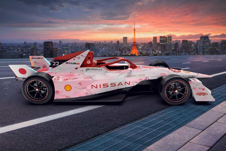 <p>"A Nissan Formula E concept livery fitting for a new beginning," Nissan Motorsports explained.   The concept livery wraps the Gen3 car in Sakura or cherry blossoms -- the most popular flower in Japan.</p>
