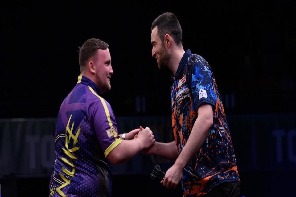 Luke Littler would face Luke Humphries in the European Darts Grand Prix second round if he beats Germany's Arno Merk this evening <i>(Image: PDC)</i>