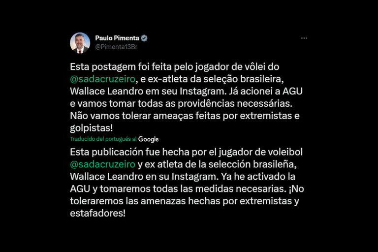 El tuit de Paulo Pimenta, ministro de Comunicaciones de Brasil, en relación a la encuesta