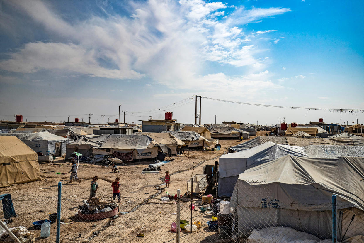 The Kurdish-run al-Hol camp for the displaced where families of Islamic State foreign fighters are held, in the al-Hasakeh governorate in northeastern Syria on Oct. 17, 2019. (Delil Souleiman / AFP via Getty Images file)