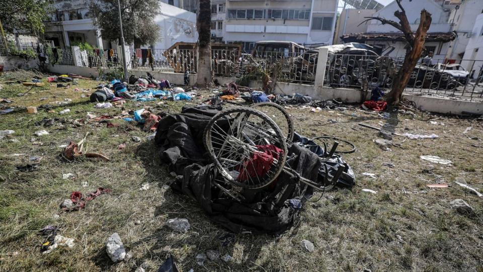 PHOTO: The scene at Al Ahli hospital in Gaza, Oct. 18, 2023, following Tuesday's blast which left hundreds dead. (Mohammed Saber/EPA via Shutterstock)