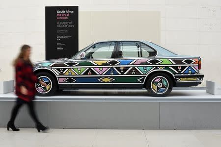 A BMW Art Car by Esther Mahlangu is seen on display as part of the exhibition "South Africa: the Art of a Nation", at the British Museum in London, Britain November 25, 2016. REUTERS/Andrew Heavens