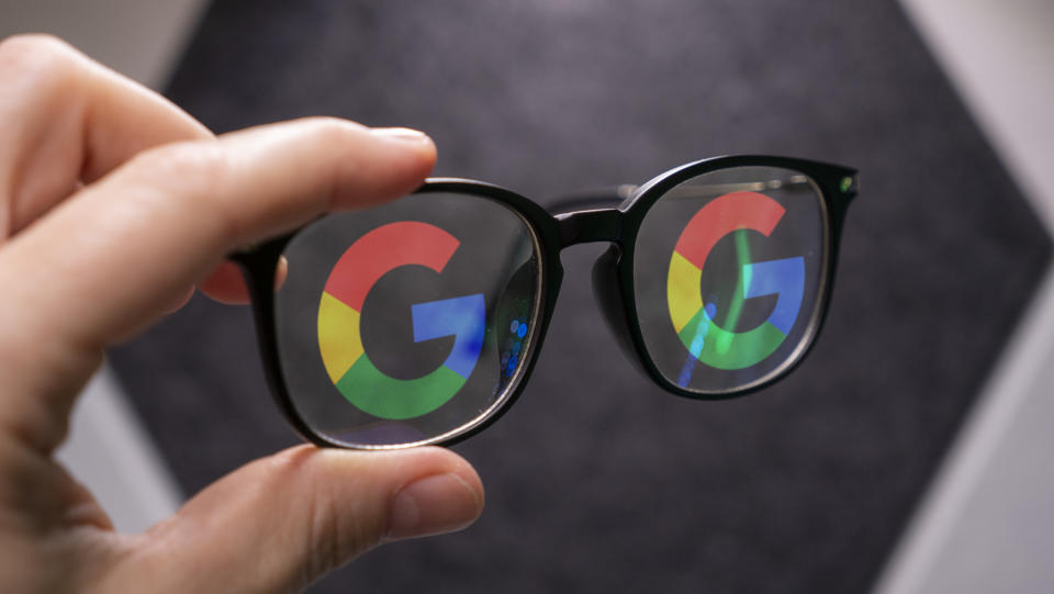 Google logo on a pair of AR concept glasses