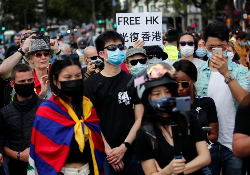 People demonstrate in support of Hong Kong protesters opposed to China's national security law, in Paris