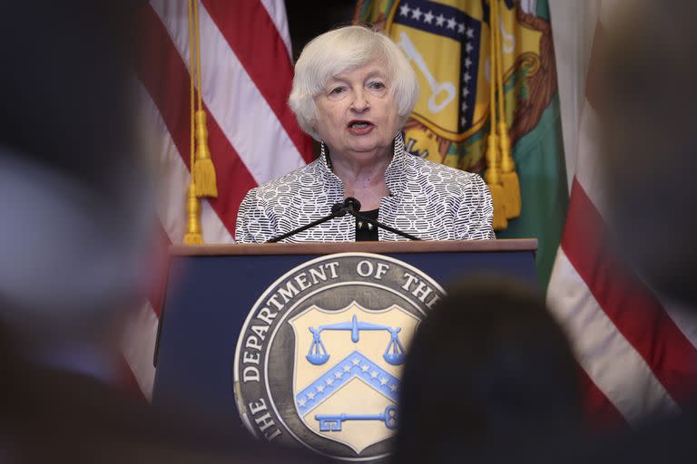 La secretaria del Tesoro, Janet Yellen, durante una conferencia de prensa en Washington