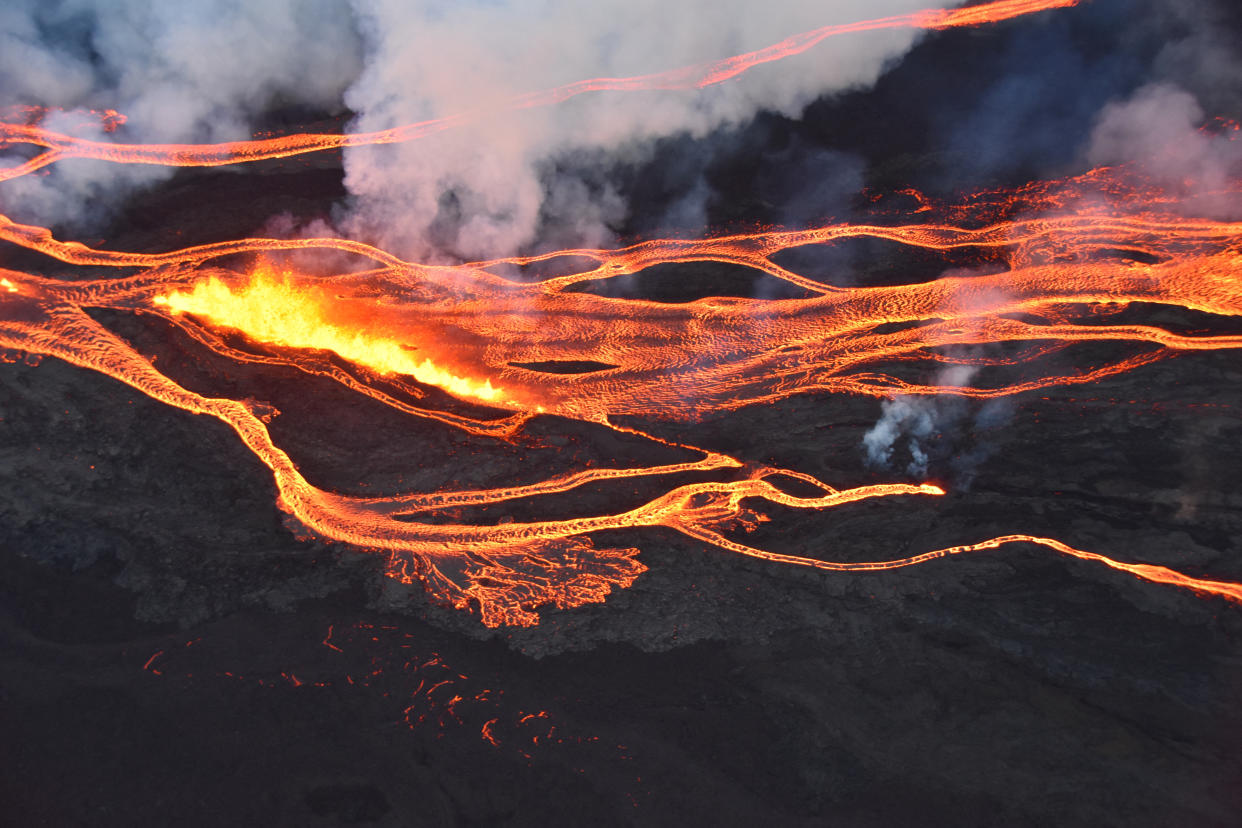 An aerial photo captured during an overflight of Mauna Loa's Northeast Rift Zone.