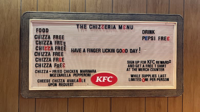 KFC Chizza Manhattan restaurant menu