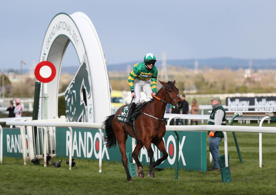 Rachael Blackmore became the first female jockey to win the Grand National with victory on Minella Times at Aintree on Saturday © Pool via REUTERS