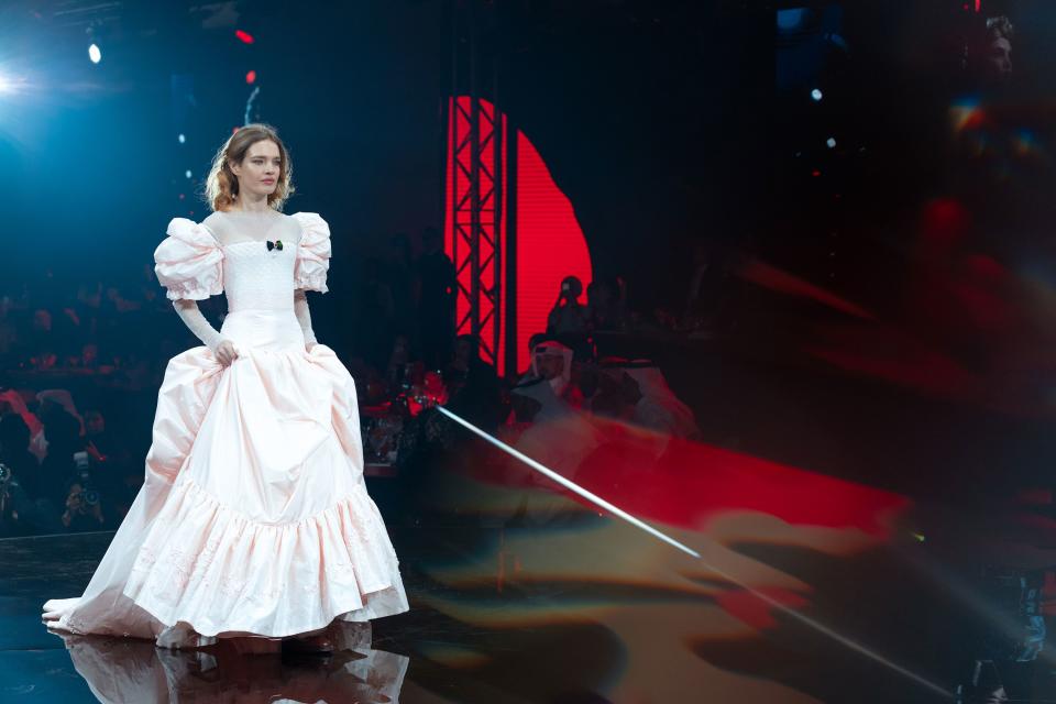 Natalia Vodianova walking the Ulyana Sergeenko runway.