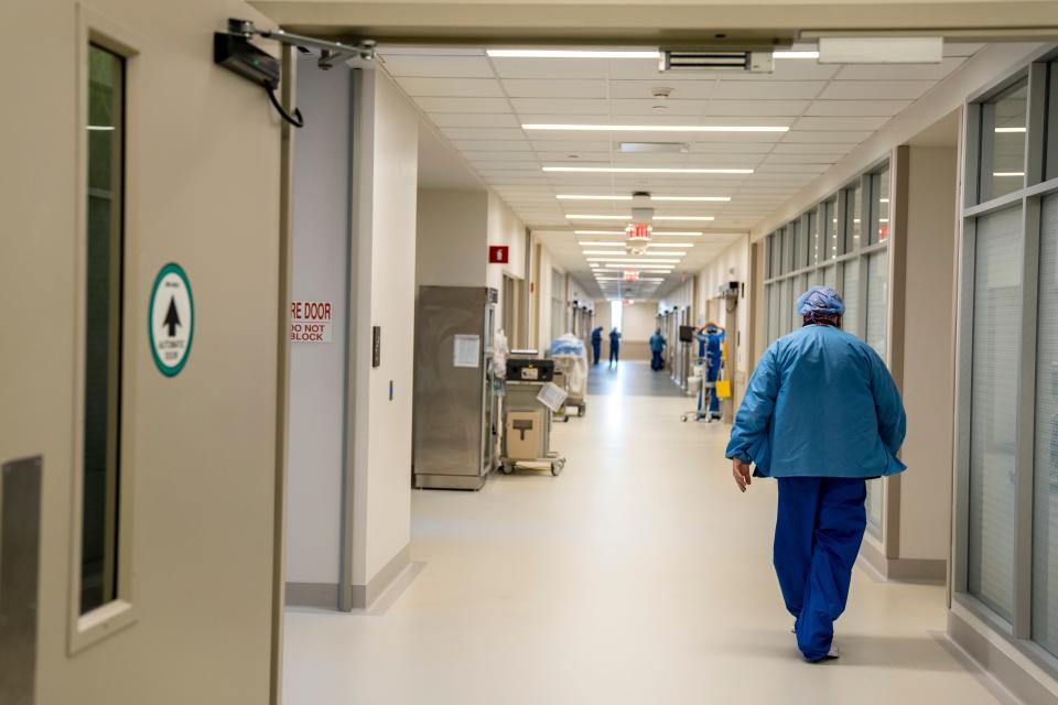 The Helena Theurer Pavilion is a new 530,000-square-foot, nine-story surgical and intensive care tower at Hackensack University Medical Center in Hackensack, NJ. A view into the new OR section of the pavilion is shown on Tuesday, March 7, 2023.